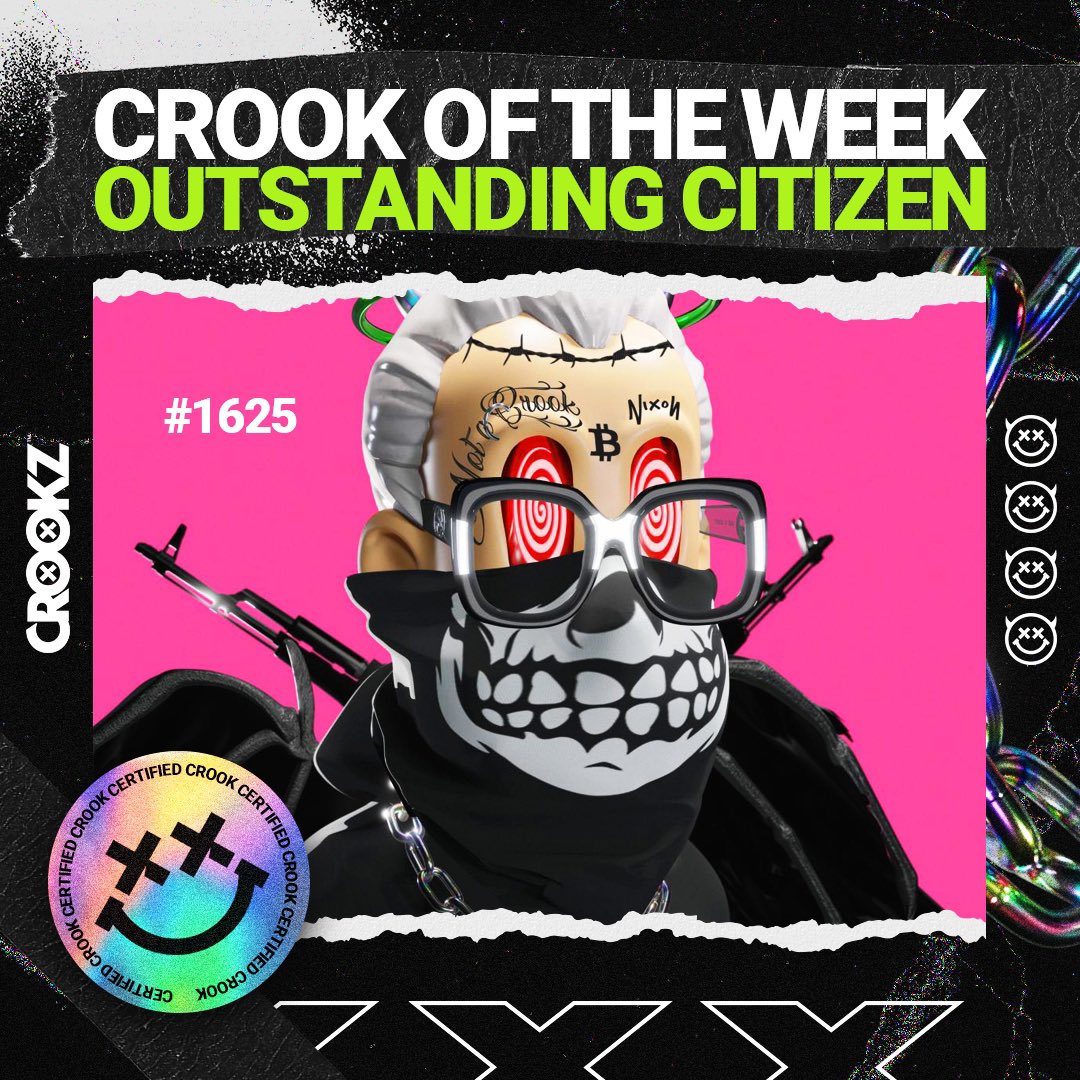 Crookz's tweet image. Congratulations to @GrimSweeper_eth for being this weeks Crook of the Week!

OG supporter and holder of many beautiful Crookz, including this incredible pink background

Thank you for being you, enjoy some $CRKZ on us 🫡