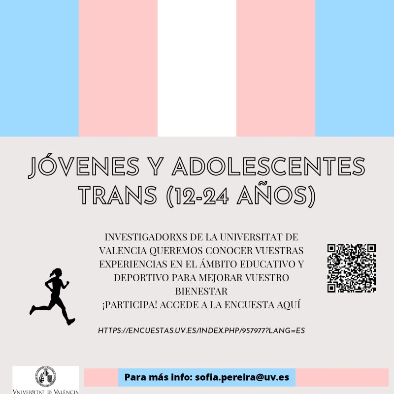 penchovi's tweet photo. Investigación del grupo AFES de la Universidad de València. Objetivo: conocer la situación y necesidades de personas trans entre 12-24 años en el ámbito educativo y deporte.
https://t.co/Oks1VeKvO0 https://t.co/YnF34Hj80v