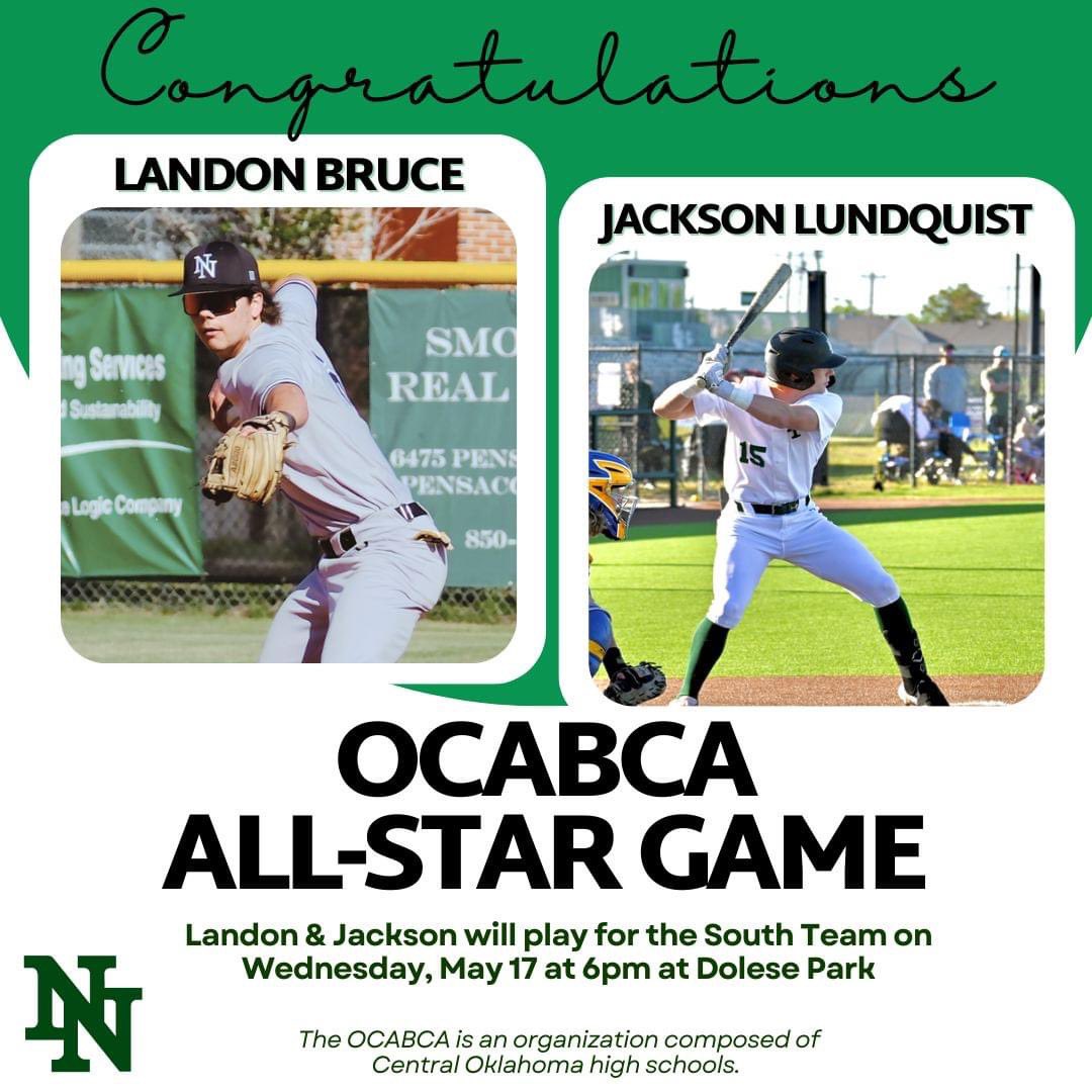 Norman North Baseball (@normannorth) on Twitter photo Congratulations to <a href="/LandonBruce2023/">Landon Bruce</a> and <a href="/JLundquist15/">Jackson Lundquist</a> on being selected to play in the OCABCA All-Star game. Congratulations to <a href="/LandonBruce2023/">Landon Bruce</a> and <a href="/JLundquist15/">Jackson Lundquist</a> on being selected to play in the OCABCA All-Star game.