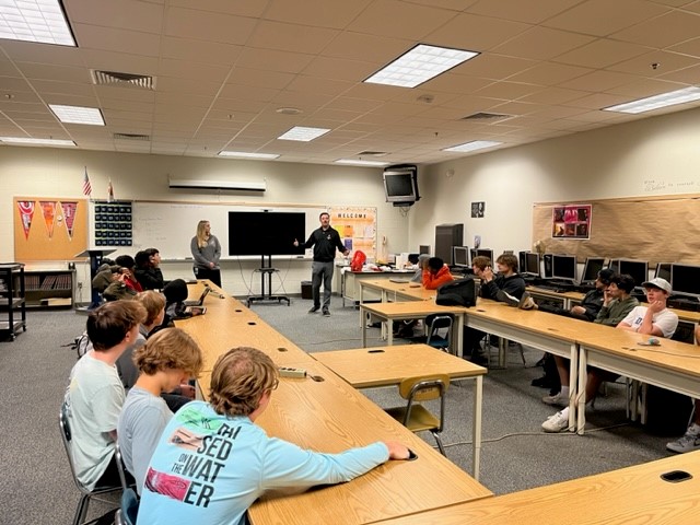 MHSSEM's tweet photo. Had a couple of reps from the Carolina Hurricanes visit our class today - and they brought the drip!! Super thankful for their visit. Go Canes! https://t.co/hVeGiVEv98