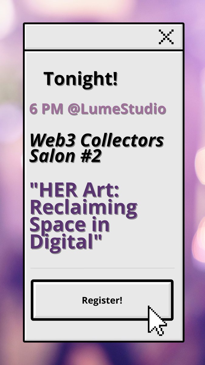 art_cadaf's tweet photo. 💥Tonight's the night! Join us @lumestudios_ at 6 pm for "HER Art: Reclaiming Space in Digital," part of CADAF's Web3 Collectors Salon #2👇 #CADAF #Web3 #HERArt #DigitalArt #Tonight
🔗 Link in bio or swipe up to RSVP: https://t.co/HNXmjXTCzd" https://t.co/AJ7u8HkIiM