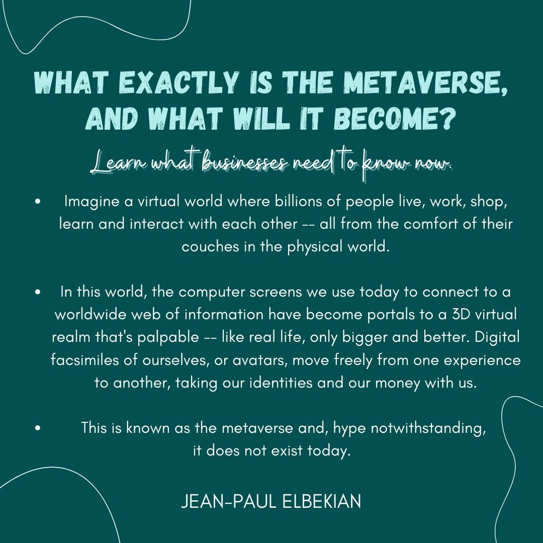 Imagine being able to explore new worlds, connect with people from all over the globe, and create endless possibilities - that's the power of the metaverse. 

linkedin.com/in/jeanpaulelb…

#metaverse #virtualreality #socialnetworking #Marketing #MarketingTrends