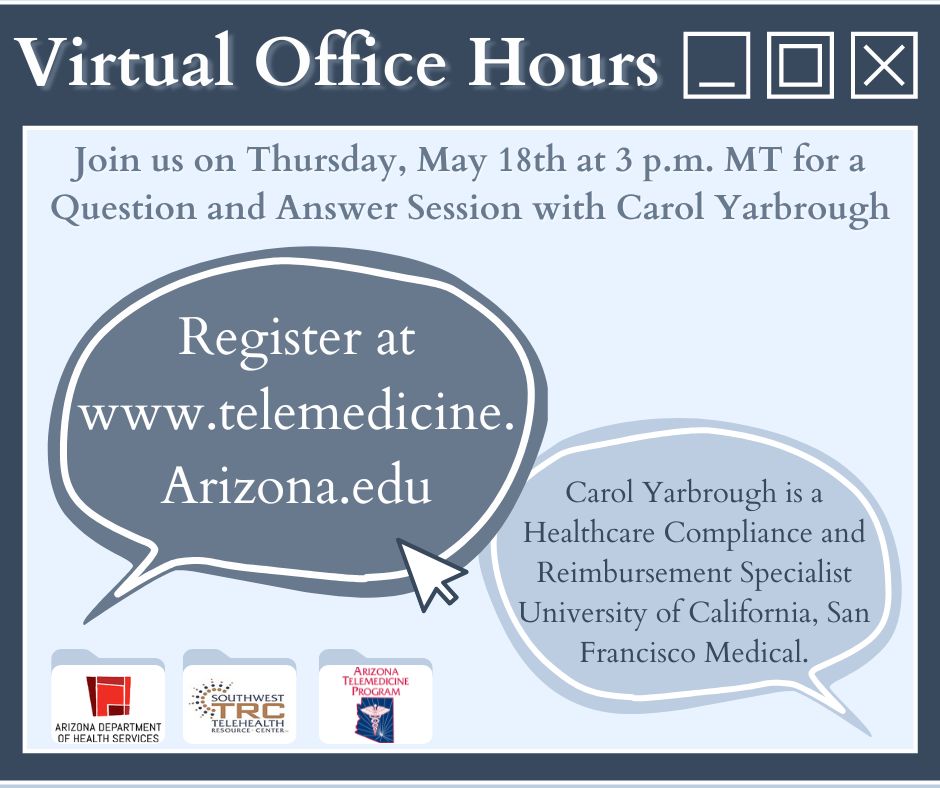 wind_wyo's tweet image. The Public Health Emergency ended on May 11. Do you have questions about the remaining waivers and what services are still eligible for Medicare and Medicaid Telehealth Services? Join the virtual Question and Answer session with Carol Yarbrough.
#questionandanswer