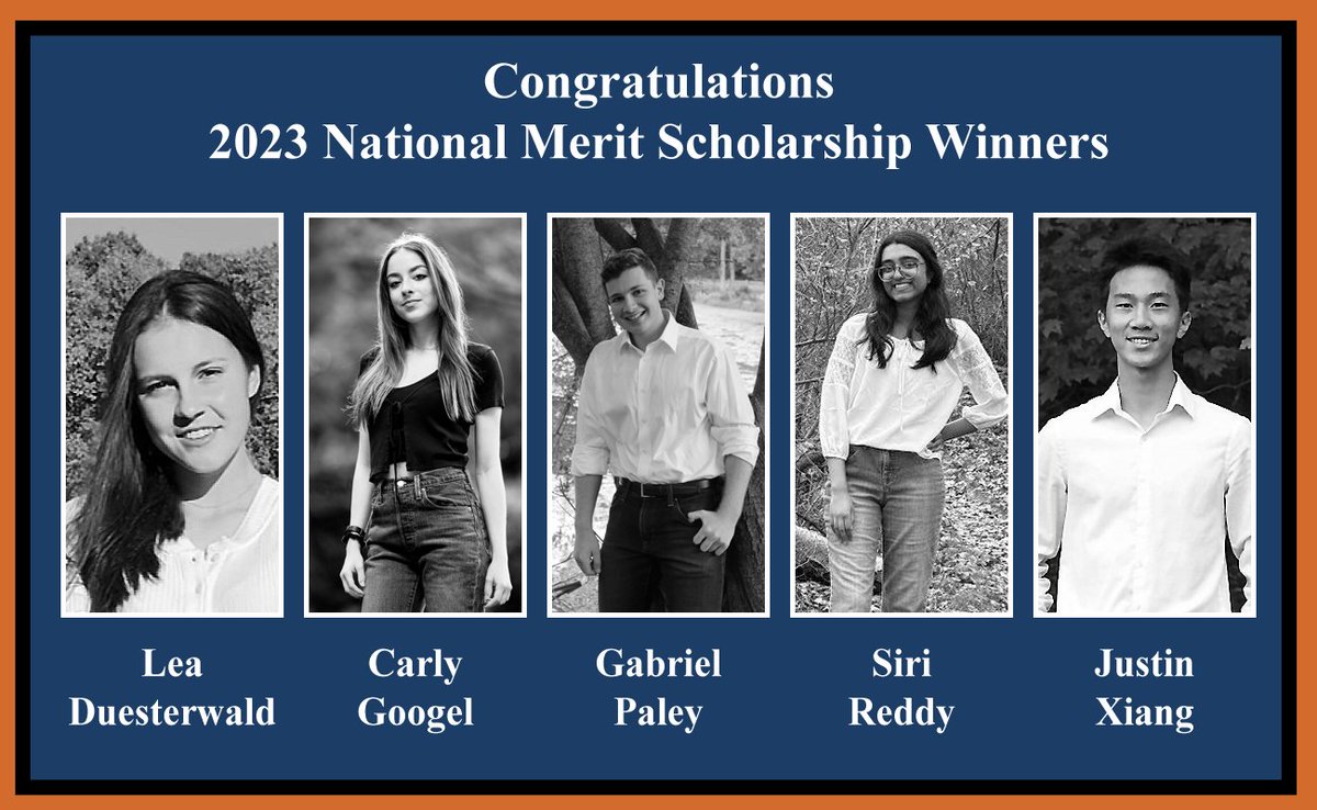 Congratulations to HGHS's five 2023 @nationalmerit Scholarship winners! Lea Duesterwald, Carly Googel, Gabriel Paley, Siri Reddy and Justin Xiang were selected from a pool of more than 15,000 finalists. #WeAreChappaqua