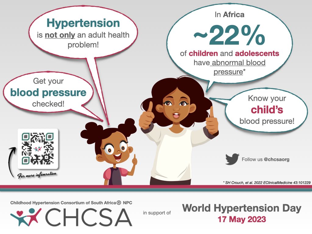 chcafrica's tweet photo. Today we join others on #WHD2023 to amplify the message about the greatest killer of all time, i.e., #hypertension 

🚫 Hypertension does not only affect adults, but starts early in childhood. 

❗️Increased efforts are needed to address primary hypertension in the young. https://t.co/m4ffS65XSv