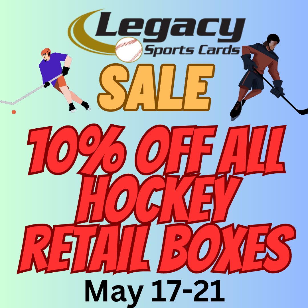 legacysportslv's tweet photo. Celebrate the Golden Knights getting to the Western Conference Final by getting some hockey cards! 10% off all retail hockey boxes from May 17-21! 
#VegasBorn https://t.co/sH7z3lL4Oq