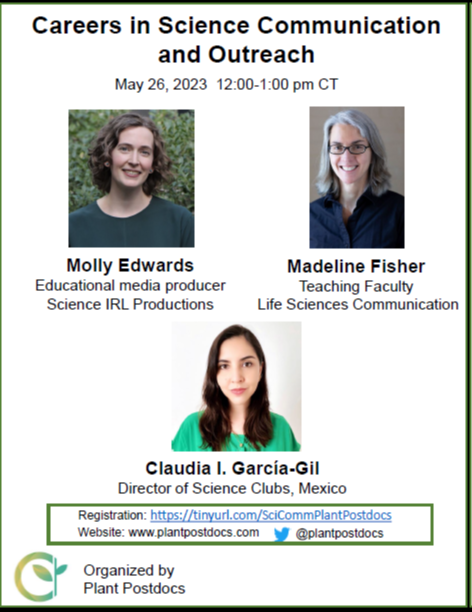plantpostdocs's tweet photo. 📢#plant #postdocs

Registration is open for our Spring #Webinar 
“Careers in Science Communication and Outreach” 

🗓️When: Friday May 26, 2023
⏰Time: 12 pm CT

Registration: 
https://t.co/KsRCcmxrhb https://t.co/szxYp5MJfe