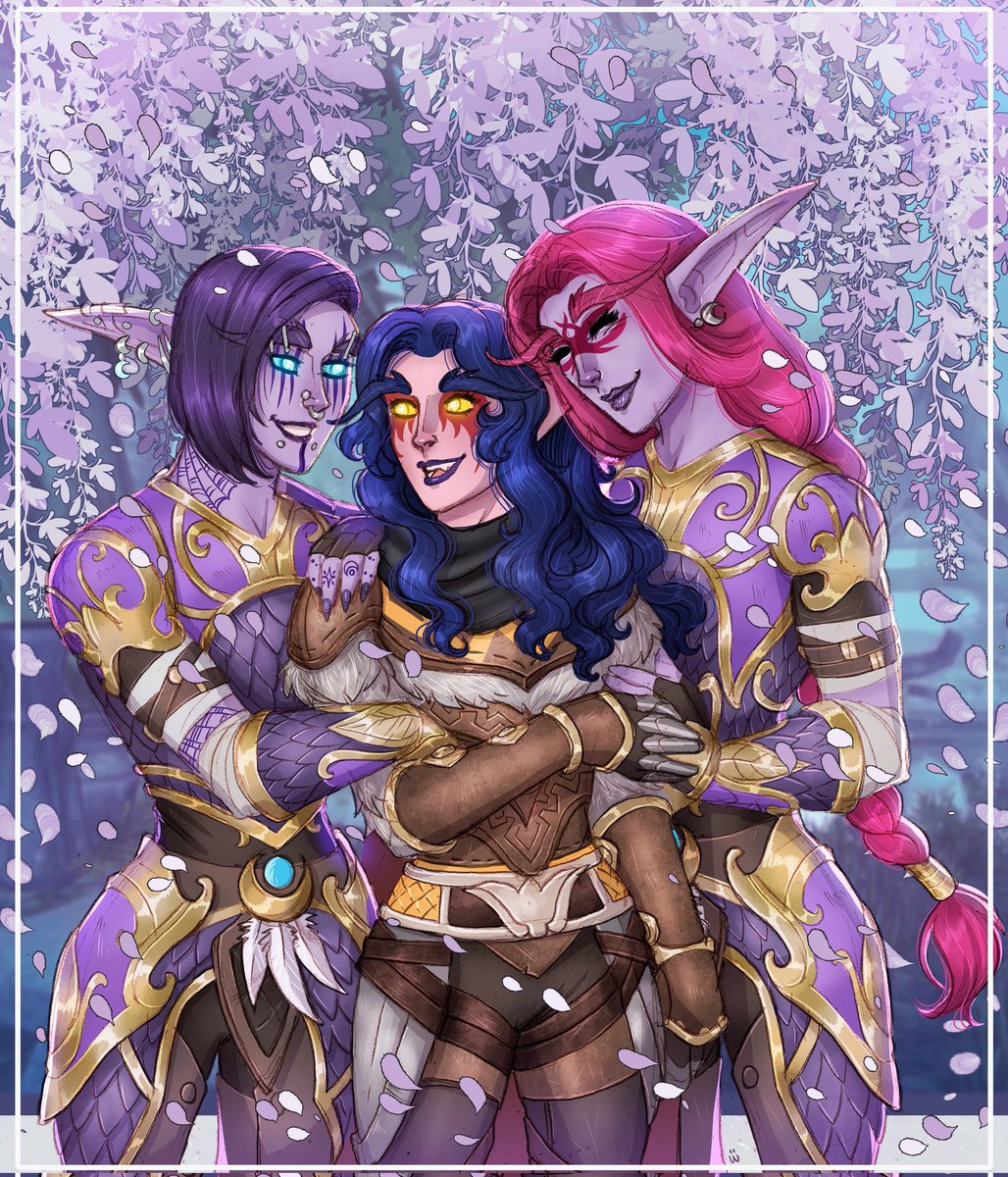 moonofelune's tweet photo. "Forever my sisters" 🕷🦉🦋 by the wonderfully talented @Erikailustra 🎨 

Nardulin's elder sisters, Galoren (L) &amp; Liyenda (R). Bound in name rather than by blood, though their bond is no less equal, nor love for each other any less strong. 

#worldofwarcraft
#nightelf #kaldorei https://t.co/JdRCkYq1Rs