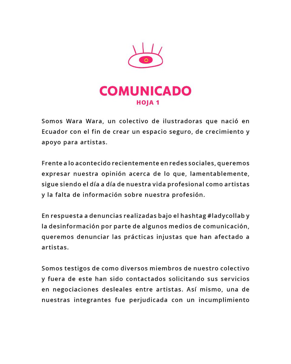 jessymoreira14's tweet photo. Repost de ig Wara Wara
Colectivo WaraWara a la opinión pública 🗞️ sobre #ladycollab . Pedimos a los medios de comunicación referenciar únicamente este comunicado, ya que la artista en cuestión está pasando por momentos delicados. Esperamos su comprensión. No se darán entrevistas. https://t.co/6qtWLMxYXG