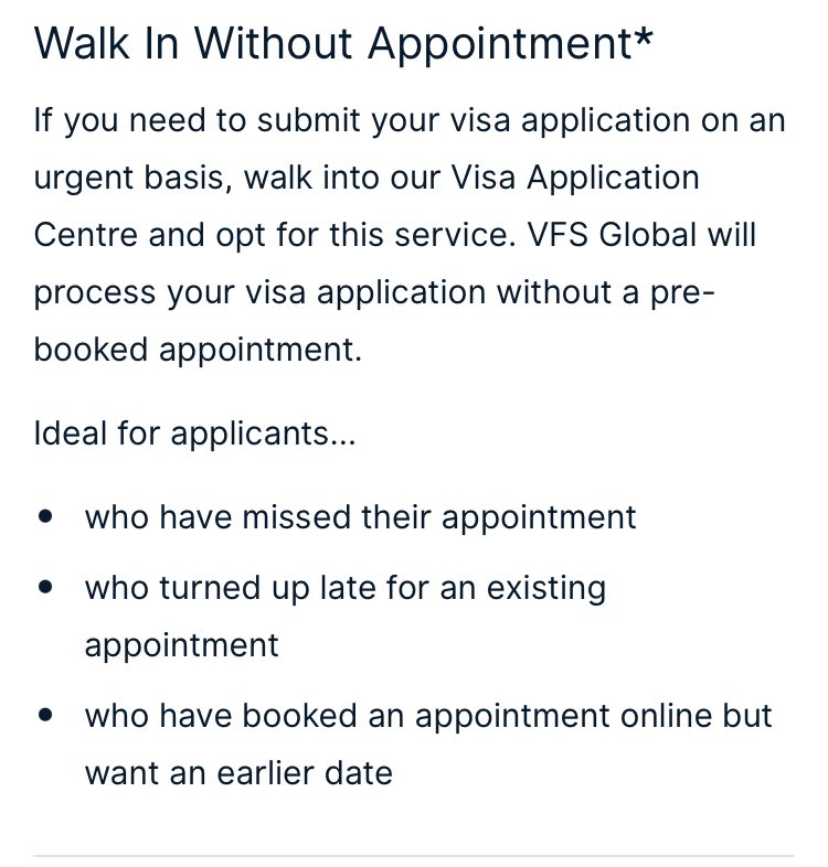 learn8now's tweet photo. @VFSGlobal I am travelling from UK to Malta in August. 

I was told to file my application 3 months before travel. Having waited for the 90 days, I now can't get an appointment. I have read that I can walk in as per the page below on your website. Is there an extra charge? https://t.co/Aqdo1TWVzn