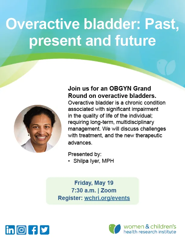 Join us for an OBGYN Grand Round on overactive bladders on May 19 at 7:30 a.m. Overactive bladder is a chronic condition associated with significant impairment in the individual's quality of life, requiring long-term, multidisciplinary management.

Sign-up
ualberta-ca.zoom.us/meeting/regist…