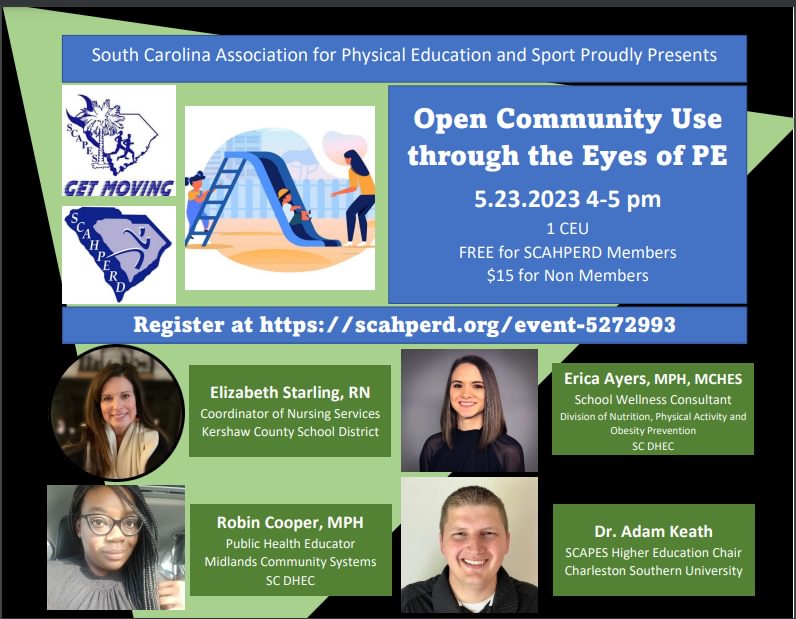 We are ONE WEEK away from our webinar on Open Community Use! Tune in to find out why OCU matters in the PE world!

Register at scahperd.org/event-5272993