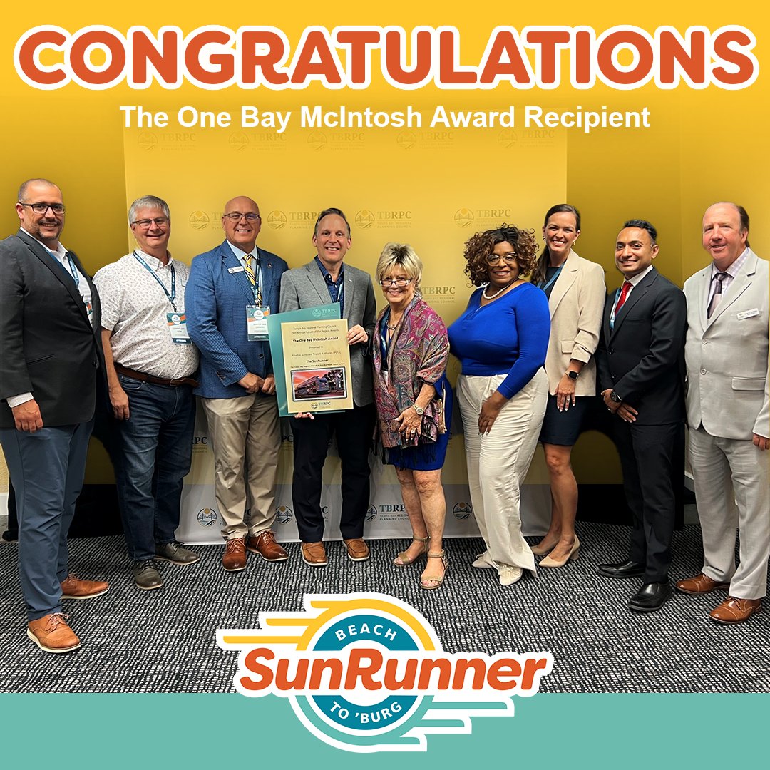 Guess you could say, "we did the thing." 💅

PSTA received the 2023 One Bay McIntosh Award for the SunRunner from <a href="/TampaBayRPC/">Tampa Bay Regional Planning Council</a>! With collaboration from local artists that added to "its bright, home-grown aesthetic, the SunRunner has been a huge win for the Tampa Bay area."