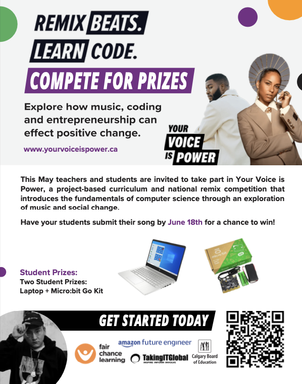 We've teamed up with @FCLEdu to promote the 'Your Voice is Power' contest with prizes specific to CBE students! Sign up here for Virtual Classroom visits to help get yours students started! eventbrite.com/cc/yvip-virtua…