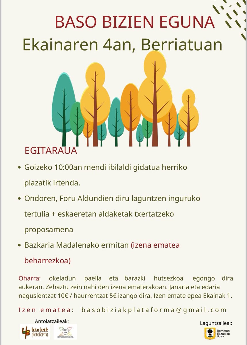 hostozabal's tweet photo. 📢 Ekainaren 4ean, igandea, BASO BIZIEN EGUNA! 
🕢10:00etan.
☀️Herriko plazan. 
Mendi ibilaldia, bazkaria,...
*bazkarirako izena ematea beharrezkoa izango da👇
#Berriatua
#Basobiziak https://t.co/sY2bVHGHPg