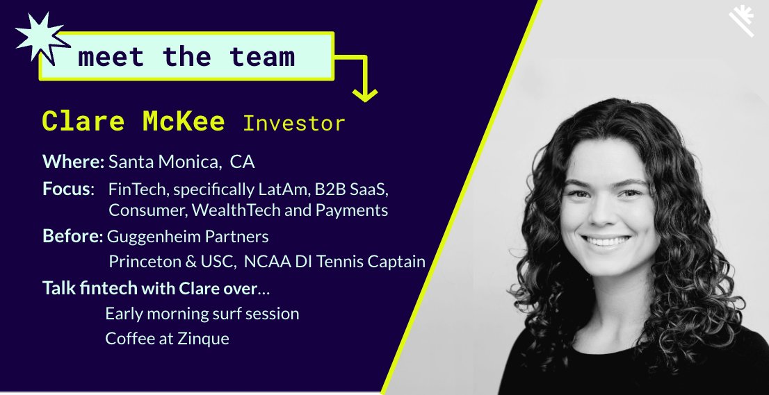 👋  Meet the <a href="/PropelVC/">Propel Venture Partners</a> team!

Investor <a href="/claremckee123/">Clare</a> - focused on US &amp; LatAm Fintech and our resident tennis star.