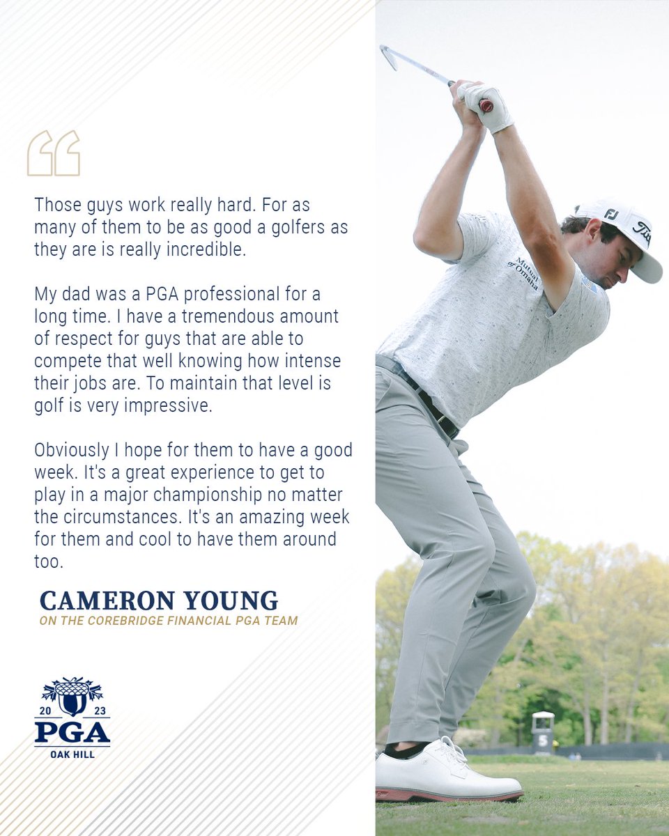 Game recognizes game.

As the son of a PGA Professional, Cam Young knows just how impressive the 20 Members of the Corebridge Financial PGA Team are.

#PGAChamp | #CorebridgexPGA
