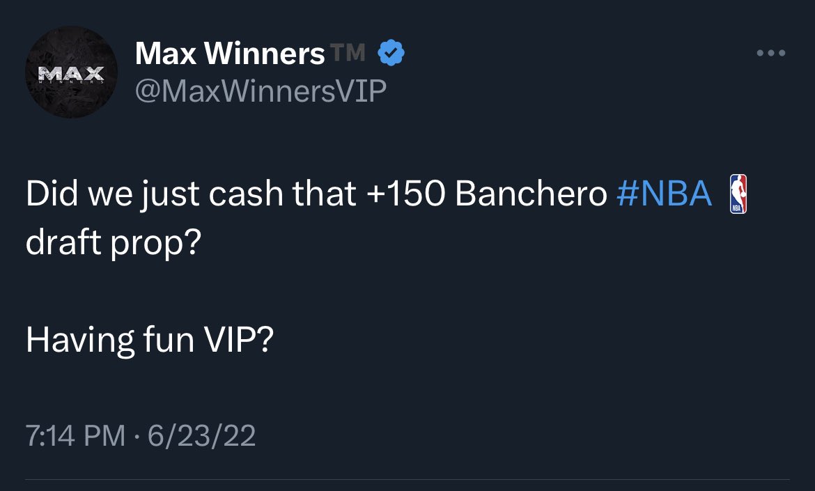 MaxWinnersFREE's tweet photo. Last year we hit big odds and beat the lines with Banchero #NBADraftLottery
#NFLDraft this year was straight cash homie
Starting out with a little Lottery Action tonight
*If ya'll remember the Banchero pick went off at like -200
#GamblingTwitter #DraftProps https://t.co/UWqJZe50zE