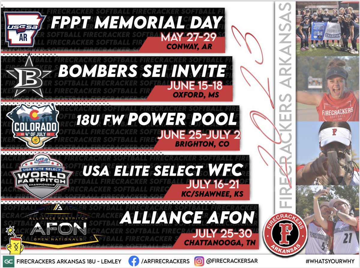 LillyTatum2025's tweet photo. Summer Schedule!! Can’t wait to get back on the feild with my girls! ❤️ @FirecrackersAR https://t.co/AsDIkgrqos
