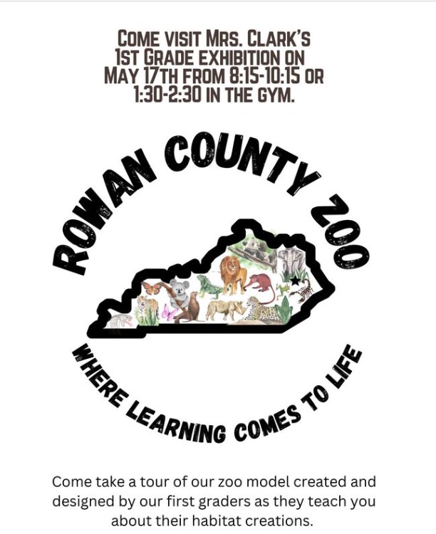 Come visit Mrs. Clark's  Rowan County Zoo @TildenHoggeElem @PBLWorksKY @RowanSchools First Graders will teach you about their habitat creations.🐰🐵🐸🦁🦉🦇#rcLEAD #PBL
