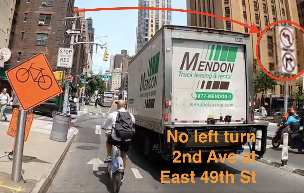 twowheelsg's tweet photo. To what or whom does this 'NoLeftTurn' sign apply ?
#bikeNYC #bikelane #SecondAve https://t.co/oEO9PcTdAw