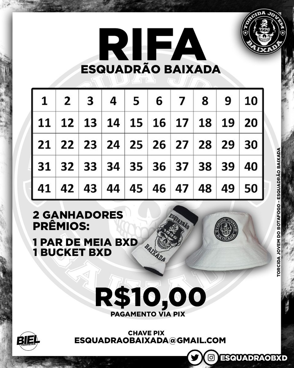 EsquadraoBxd's tweet photo. RIFA BXD💀
PRÊMIOS: 1 PAR DE MEIA E 1 BUCKET BXD
TEREMOS 2 GANHADORES
SORTEIO DIA 22/SEGUNDA-FEIRA 

QUEM QUISER NÚMERO SÓ MANDAR O COMPROVANTE NA DM☠💪🏾 https://t.co/p4yyzAv9uD
