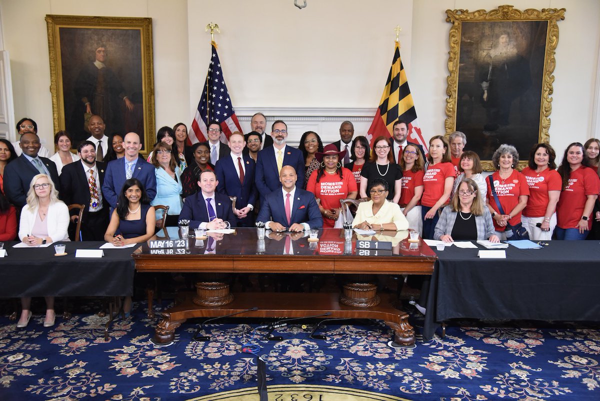 GovWesMoore's tweet photo. The gun safety measures I signed into law today will help keep our communities safe from gun crimes, support @MDSP Gun Center to track &amp; trace firearms used in crimes, and help get guns off our streets.  

We are taking action to build a safer, brighter future for Maryland. https://t.co/mAcBR2KKpM