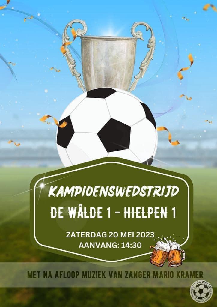 vv_de_walde's tweet photo. Kom zaterdag allemaal naar Waldstreffen waar De Wâlde 1 de kampioenswedstrijd speelt tegen @svHielpen ! Loop dan ook even de kantine in en schrijf je in voor Schijt je rijk. En wil je vereeuwigd worden op een lichtmast dan kan dat ook. Tot zaterdag!! https://t.co/dHKOresCVw