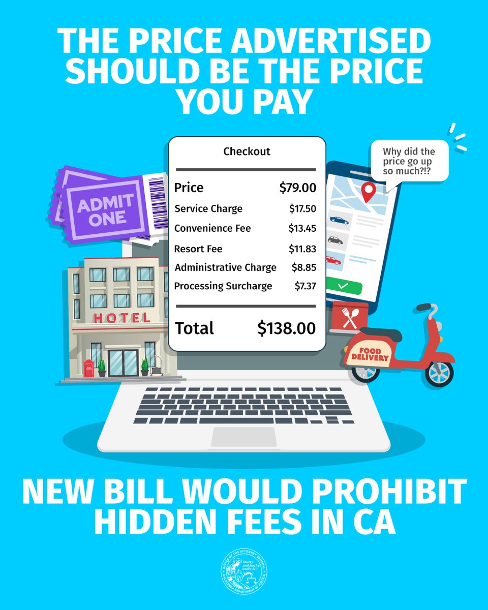 CLICC is proud to cosponsor with CADOJ #SB478, which would ban hidden fees and usher in a new era of price transparency for CA consumers. Join us in advocating & share your story of the most ridiculous fees you've come across. #HiddenFeesUncovered