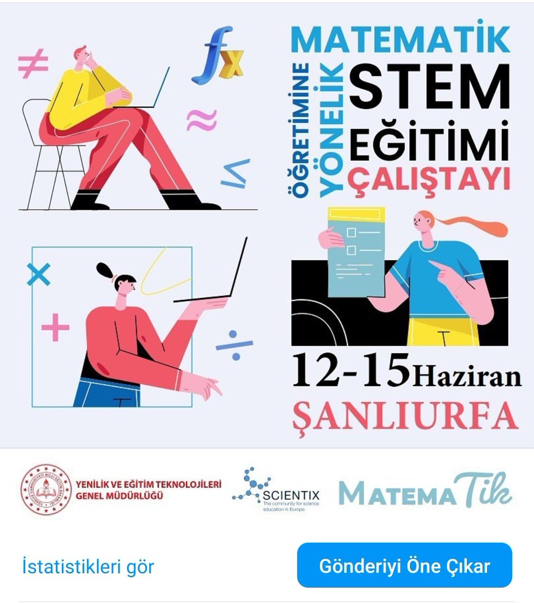 urfastem's tweet image. &quot;Matematik Öğretimine Yönelik STEM Çalıştayı&quot; nın Scientix Ulusal Destek Birimi tarafından koordine edilerek ilimizde 12-15 Haziran (4 gün) tarihleri arasında düzenlenecektir.
@tcmeb
@mebyegitek
@UrfaValiligi
@valisalihayhan
@ScientixTurkey
@sanliurfamem
#scientix #stemçalıştayı