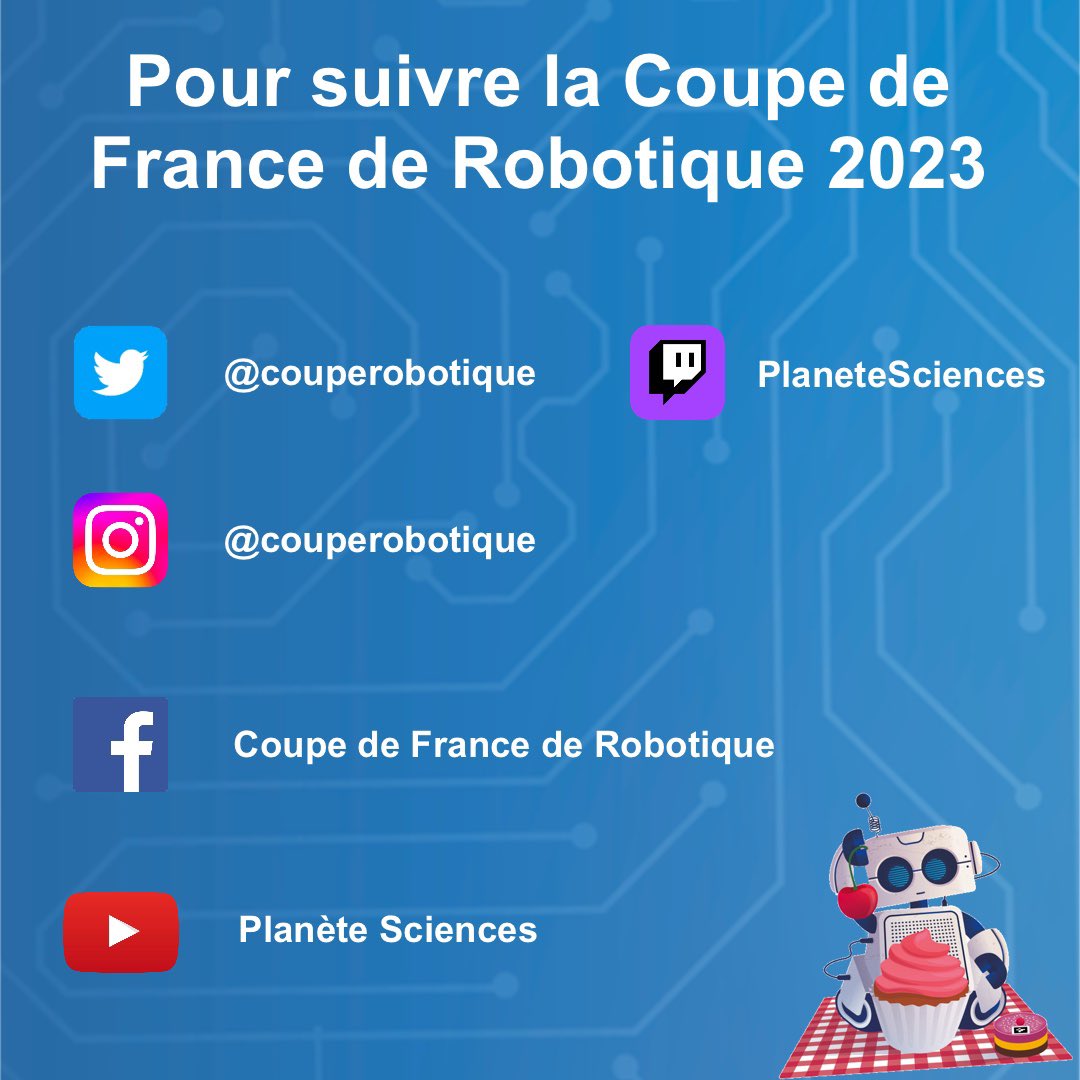 [ Coupe de France de Robotique 2023 🍒] 

Besoin d’aide pour suivre la coupe en direct de La Roche-sur-Yon <a href="/larochesuryonfr/">La Roche-sur-Yon, Ville & Agglomération</a> ?

<a href="/CoupeRobotique/">Coupe de France de Robotique</a> / <a href="/TropheesRobot/">Coupe de France de Robotique Junior</a> / <a href="/eurobot/">Eurobot</a> 

Lien : linktr.ee/couperobotique…

#CDFR2023 #Robots #live #twitch #concours