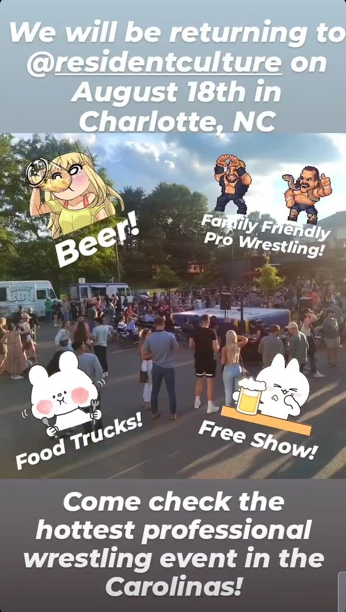 Brain_Buster_E's tweet photo. NAWA Pro Wrestling
Returns to
Resident Culture Brewing on August 18th in Charlotte, NC!

FREE SHOW!

Come check out the hottest professional wrestling event in the Carolinas!

#prowrestling #indywrestling #brewery #beer #charlotte #CharlotteNC #NorthCarolina #foodtrucks https://t.co/MVV4Oy6waX