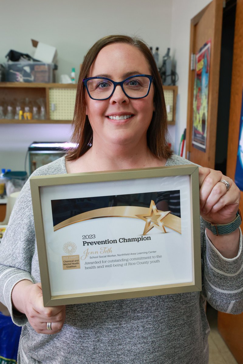 NFLDSchools's tweet photo. Congrats to ALC staff members Paul Stanton &amp; Jenn Toth! They received the Prevention Champion Award from Rice County Chemical &amp; Mental Health Coalition, which is given to people who help reduce risk factors for substance abuse, promote mental health &amp; build community assets. https://t.co/eoOQ2qbhVx