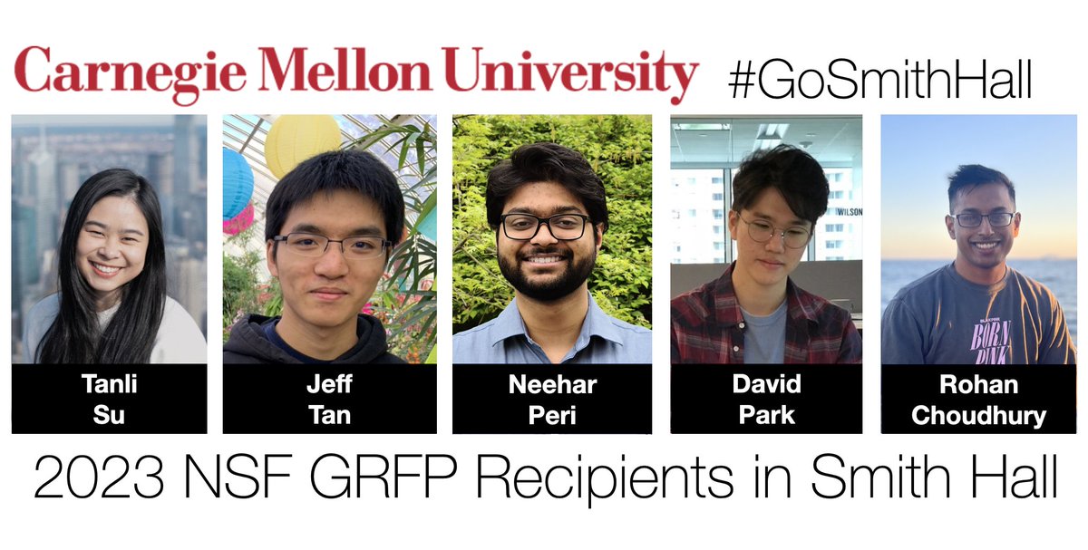 roboVisionCMU's tweet photo. Five 2023 NSF GRFP recipients sitting in Smith Hall this year! #GoSmithHall Congrats Tanli, Jeff, Neehar, David, Rohan! https://t.co/Uq6eDrZUCR
