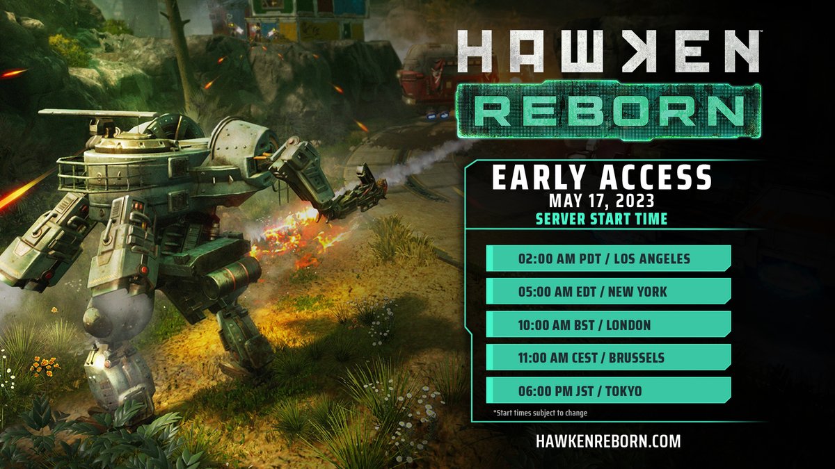 🗓️T-minus 12 hours! #HawkenReborn Early Access officially starts on May 17th at 2am PDT / 10 am BST! More info at hwkn.link/eablog