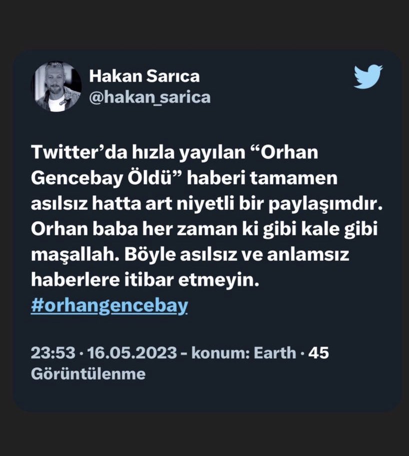 aliafrikaliali's tweet photo. Orhan Gencebay ile çıkan haberler yalan. #orhangencebay Allah sağlıklı uzun ömürler versin https://t.co/RzMpfnz7Sv