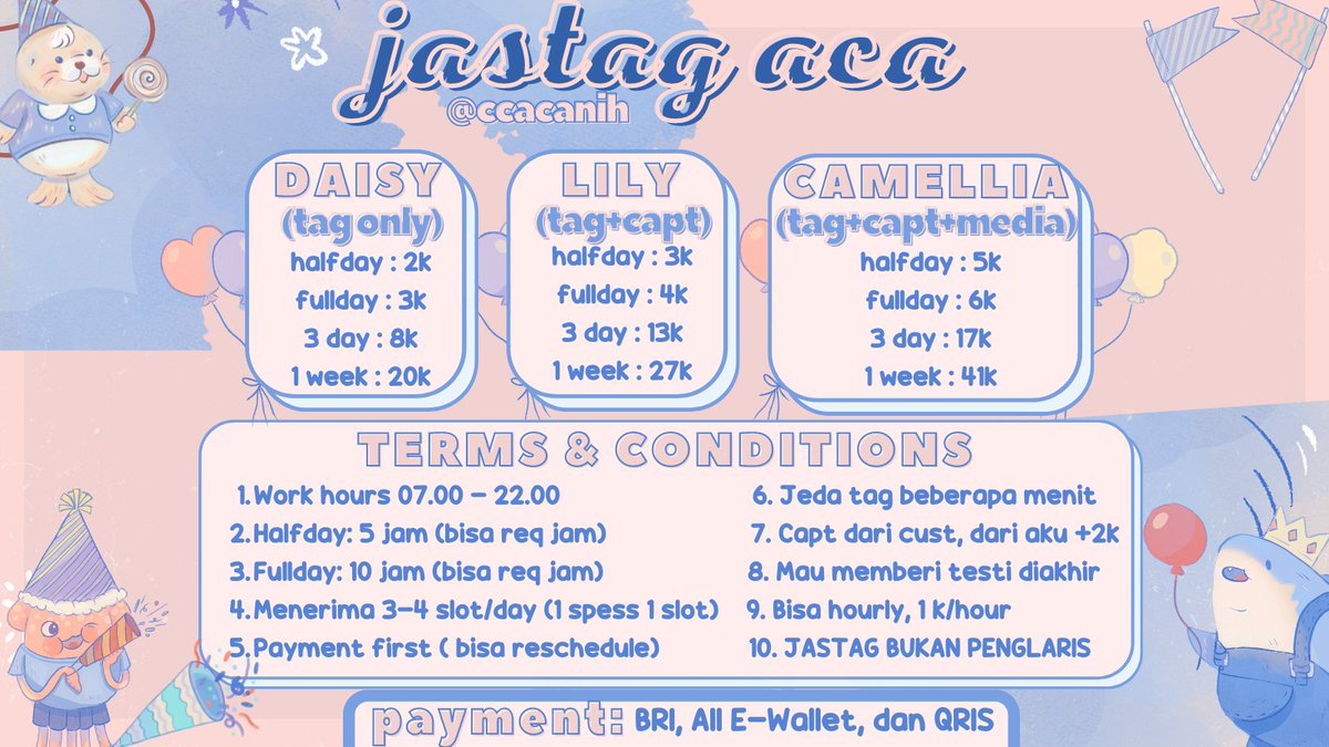 rabbitows's tweet image. hallo0w, aku open jastag yaaa. Masii avail all spess👋🏻

buat yang mau booking/tanya² dulu, bisa dm yapss!🙆🏻
#zonauangᅠ 
#zonauang