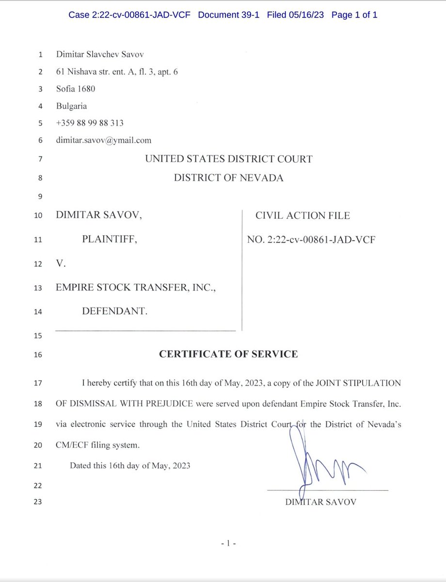 ImKingofPrussia's tweet photo. $ENZC Savov v. Empire case has been dismissed by agreement of the parties.
Furthermore, the 60 days for Enzolytics to transfer their remaining Delaware claims expired yesterday. To date, I see no new filings. Safe to assume a settlement was reached by all?
Time to move ➡️. https://t.co/c9tpBybwdx
