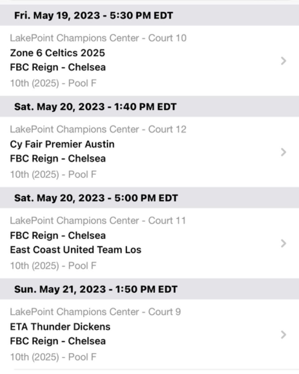 come see our fbc reign 2025 team play this weekend!!! this is our schedule for live at lake point! <a href="/ReignUAA_2025/">Chelsea Logue</a> @CoachChels_FBC
