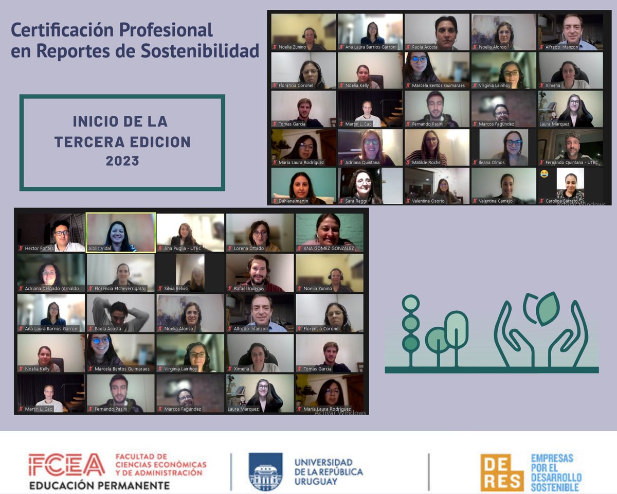 UACYGdeFCEA's tweet photo. ✅ Bienvenidas y Bienvenidos a la #TerceraEdición de la Certificación Profesional en Reportes de Sostenibilidad de @FCEA_UdelaR @UACYGdeFCEA 
Exitos! 
#sostenibilidad #reportesdesostenibilidad
Apoyan: @CCEAU1  ,@DERES_uy  , @Uniondeexport , @PactoglobalUY https://t.co/WxA7uuaMng