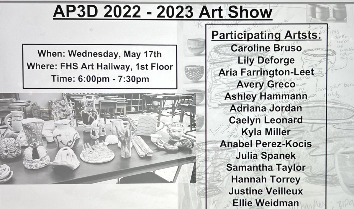 johnsonb_ms's tweet photo. AP3D is hosting an opening tomorrow at FHS. Come see this amazing artwork!
#ap3d #fhs #franklinhighschool
@FranklinHS @FHSPantherbook https://t.co/VGU3bnkqaQ