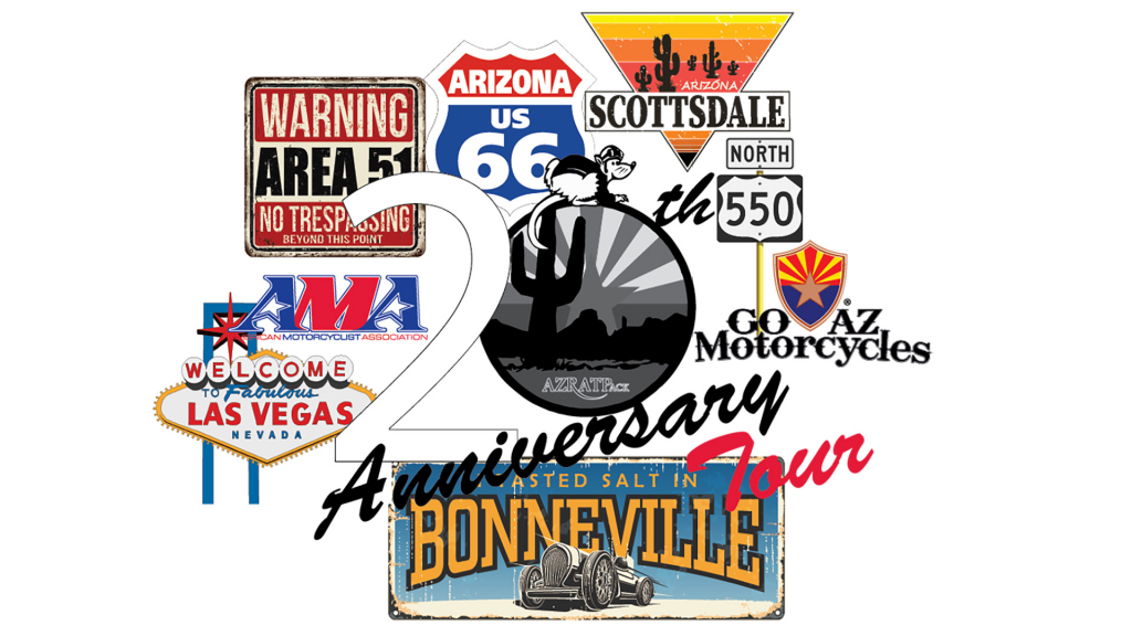 AZRATPack's tweet photo. 20th Anniversary Tour Starts This Thursday! 🎂 - https://t.co/KZSDJglNHJ #azratpack https://t.co/MkQWN5gCoL #ridearizona @ama_riding @goazmotorcycles https://t.co/KXSxzmy7En
