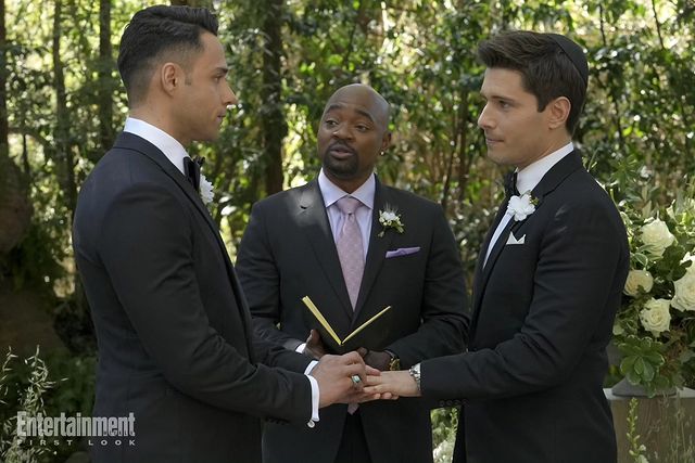 A black trans man officiated the interracial/interfaith wedding of a Gay Latino Catholic Police Officer and a Gay Jewish Paramedic, in TEXAS on network television. At a time where LGBTQIA+ rights are constantly under fire. REPRESENTATION MATTERS. Thank you <a href="/911LoneStar/">9-1-1: Lone Star</a>