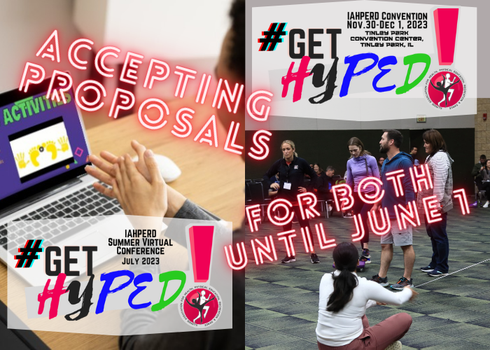 Reminder!!!!!
IAHPERD is accepting proposals now through June 1 for both our July Virtual Conference and for the in-person Nov. 30-Dec. 1 Convention.
We'd love to learn from you!
Submit your proposal today: go to the member portal and choose "Be a Presenter!"
#PhysEd #HealthEd