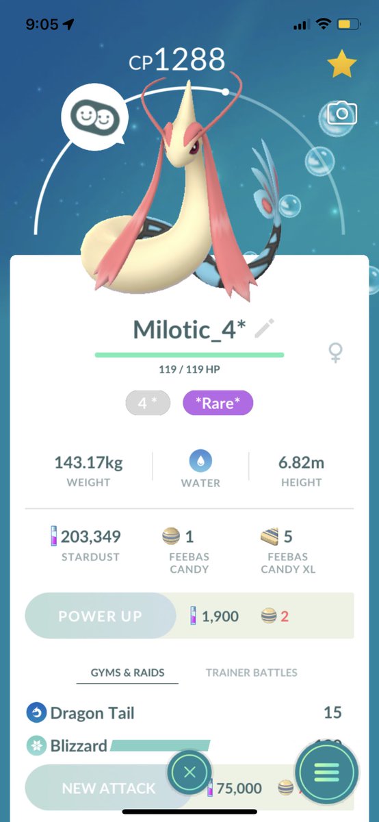 Ktee_baybee's tweet photo. After a long month of being a feebass busy I was able to evolve into Milotic, completed that part of the “A Thousand-year Slumber” research and have almost made my second best buddy! It’s also a Hundo!!!
#PokemonGOApp 
#Feebass 
#HundoPokemon 
#PokemonGoMom https://t.co/hUh2C7C2dk