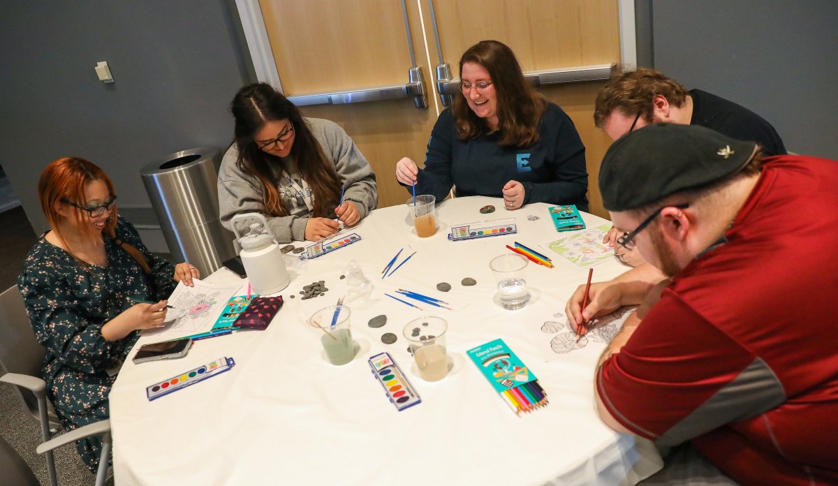UWMLife's tweet photo. For #MentalHealthAwarenessMonth, we're reminding team members that self-care is not selfish. At today’s mental health awareness workshop, we de-stressed and recharged ourselves with some self-care activities. https://t.co/VrkL3pgNpn