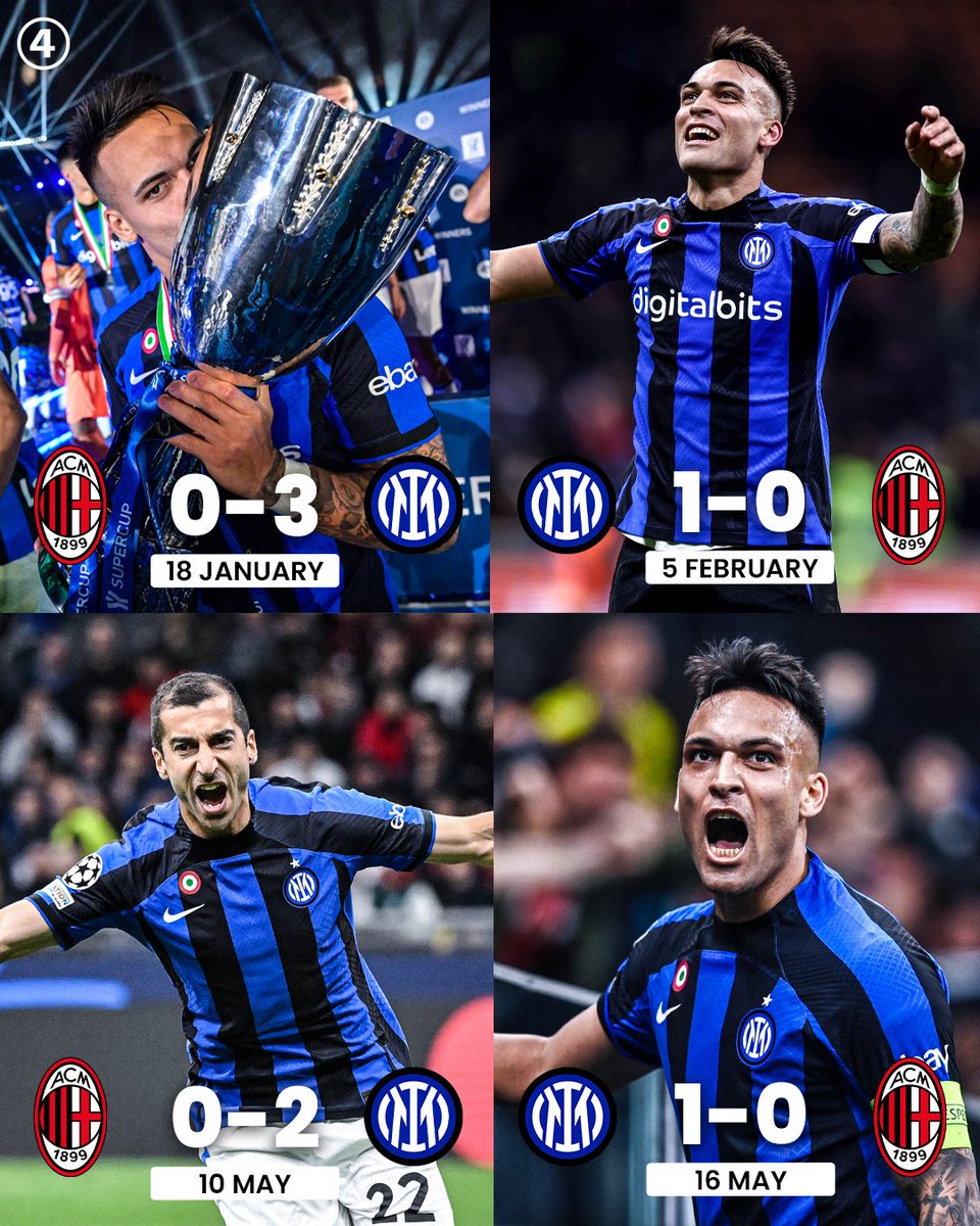 Inter have won 𝐀𝐋𝐋 𝐅𝐎𝐔𝐑 games they played against Milan this year 😲 ⚫🔵