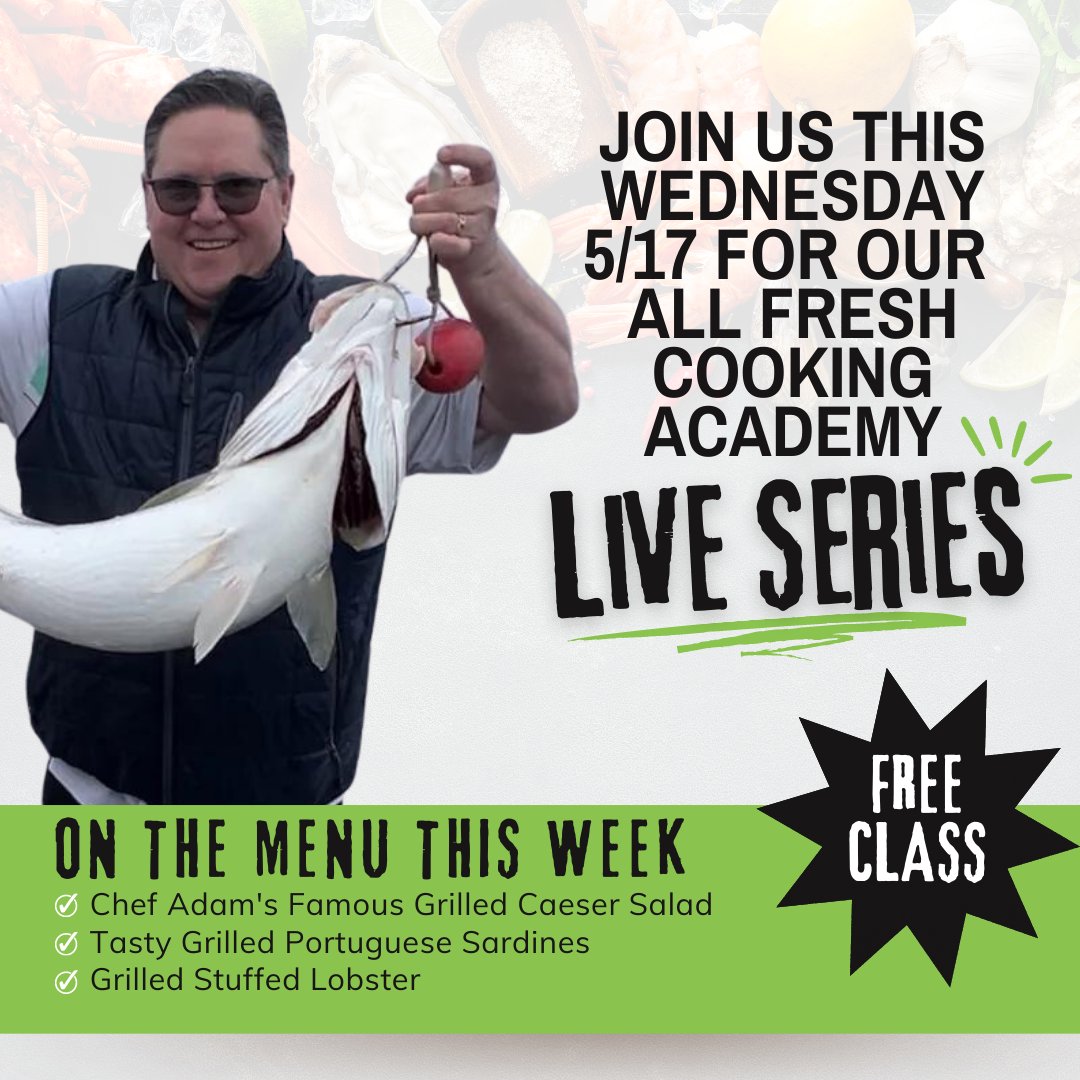 AllFreshSeafood's tweet photo. 🙌 You're Invited! 🙌 Join us tomorrow night for our bi-weekly All Fresh Cooking Academy with Chef Adam! This is a FREE class - join, learn, participate and have fun! 

✔️ Registration is still open for this week's class! Get signed up here https://t.co/rUry3KMK1s https://t.co/nk9MwKcJzT
