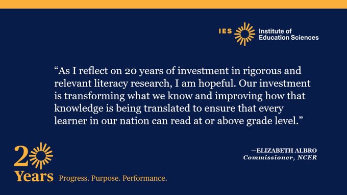 MarzanoResearch: RT @relnw: NCER Commissioner Elizabeth Albro (@LizAlbro) highlights how @IESResearch's investment in literacy over the past 20 years is changing education. bit.ly/3FAG5Cn