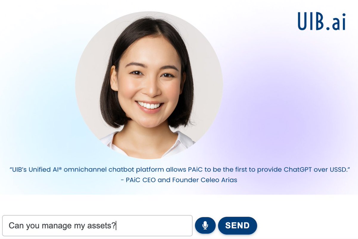 uibglobal's tweet photo. #OpenAI’s #ChatGPT and #DID’s #DigitalAvatars with #LiveAgentHandover are now available on UIB’s #WhiteLabel #UnifiedAI® #chatbot platform - https://t.co/CWOy6ngmWC! Want to learn more? Email us now at info@uib.ai.🇸🇬🤖💬🗣 #ConversationalAI #GenerativeAI #AI #Chatbots #Bots #USSD https://t.co/1zGtSm0EYW